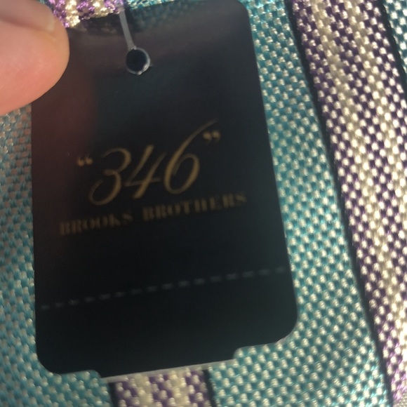 Brooks Brothers “346” Pure Silk Mens Tie Blueish Green, Purple & White Stripes - Picture 7 of 7